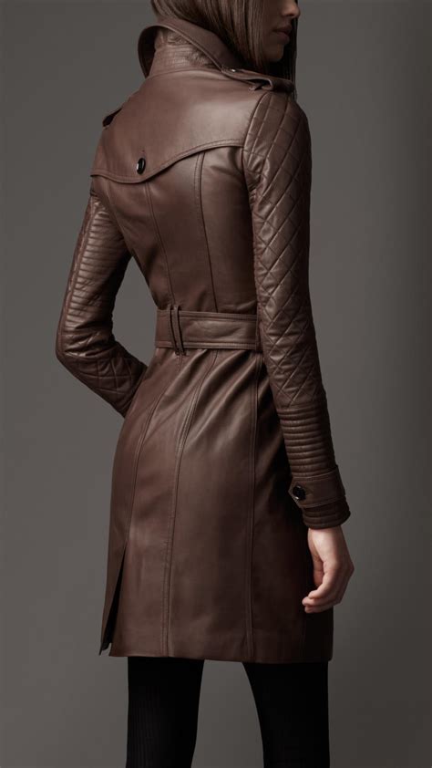 burberry long leather quilted sleeve trench coat|Burberry leather trench coat women's.